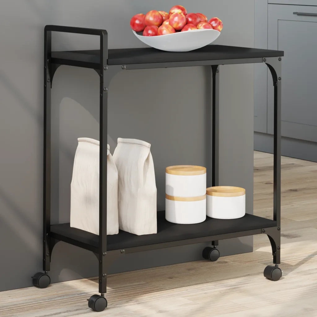 Carrello da Cucina Nero 60,5x31x72,5 cm in Legno Multistrato 842366