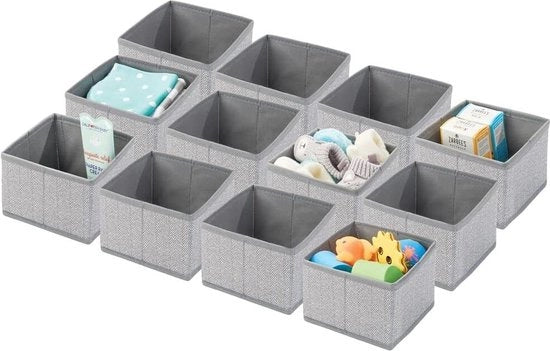 Organizzatore di carreggiata - scatole di archiviazione in set/organizzazione di carreggiata - per camera da letto e bagno - per abbigliamento e accessori - grigio a scacchi - confezionato a 12 pezzi