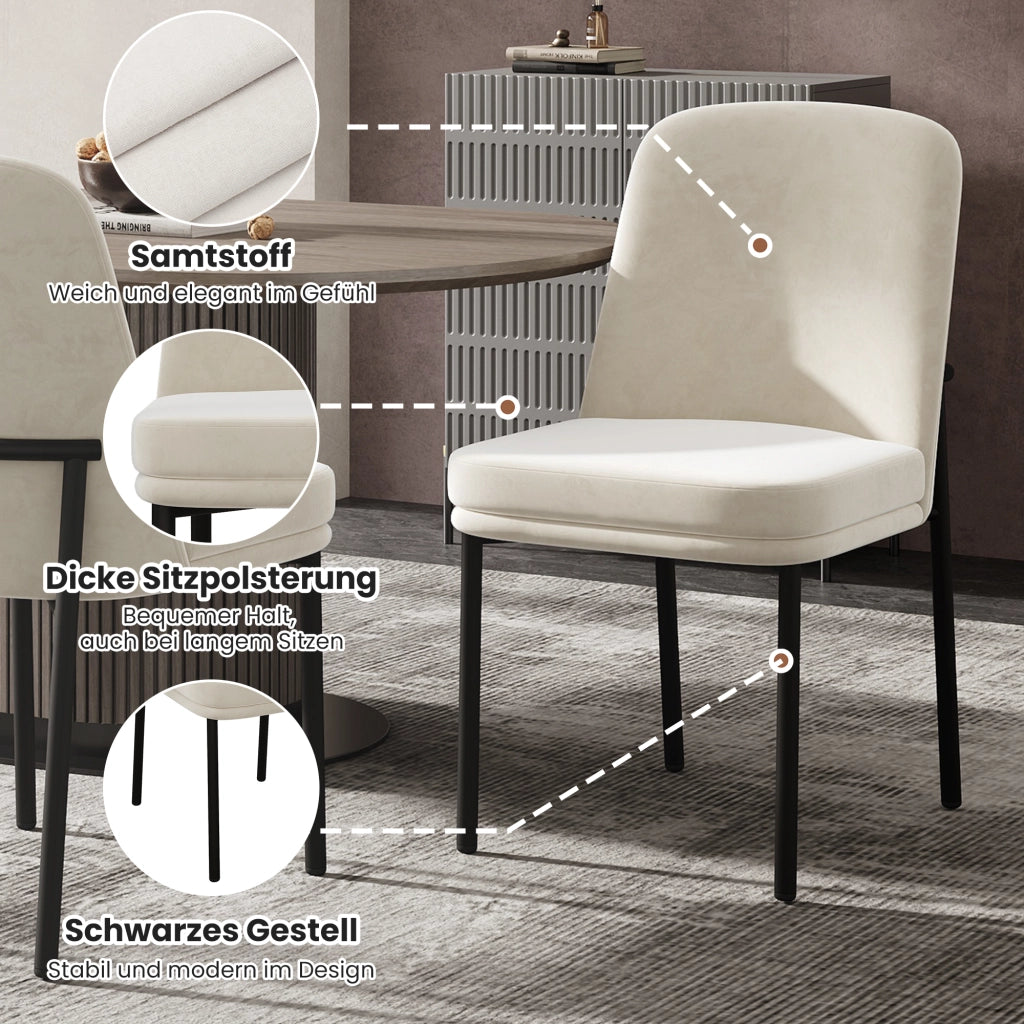 Sedie da sala da pranzo 6 pezzi con seduta imbottita e struttura in metallo, stile moderno minimalista, in velluto beige