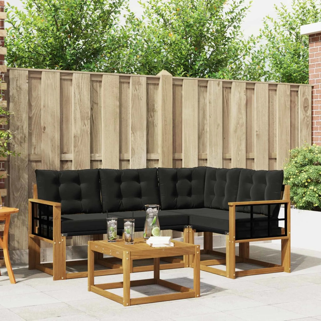 Set di divani da esterno con cuscino 5 pcs Naturale e Nero