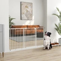 Cancellino per Cani a 3 Estensioni con Larghezza Regolabile 74-148 cm e Chiusura Automatica, Bianco