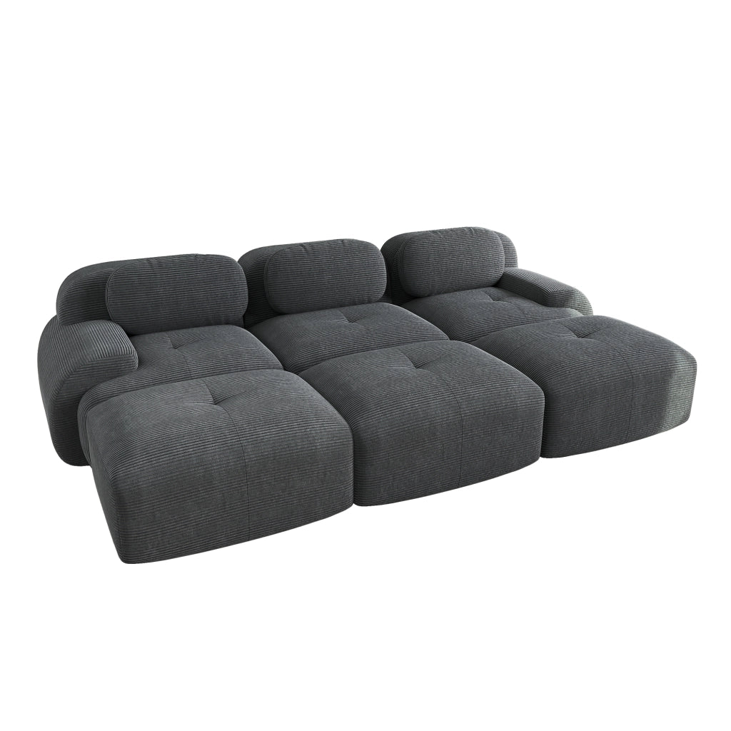 Divano 3 Posti Modulare con 3 Poggiapiedi in Tessuto Velluto a Coste ¨C MINIMAL ¨C Grigio