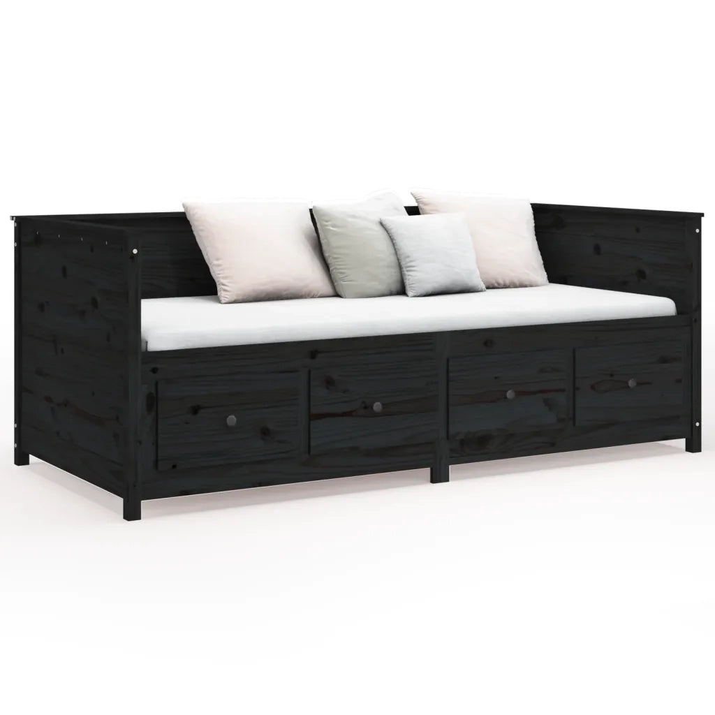 Letto singolo | Letto per adulti | Dormeuse Nera 90x190 cm in Legno Massello di Pino