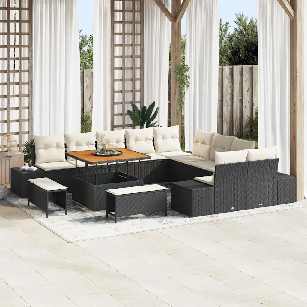 Set Divano da Giardino con cuscino 13 pcs Nero polyrattan