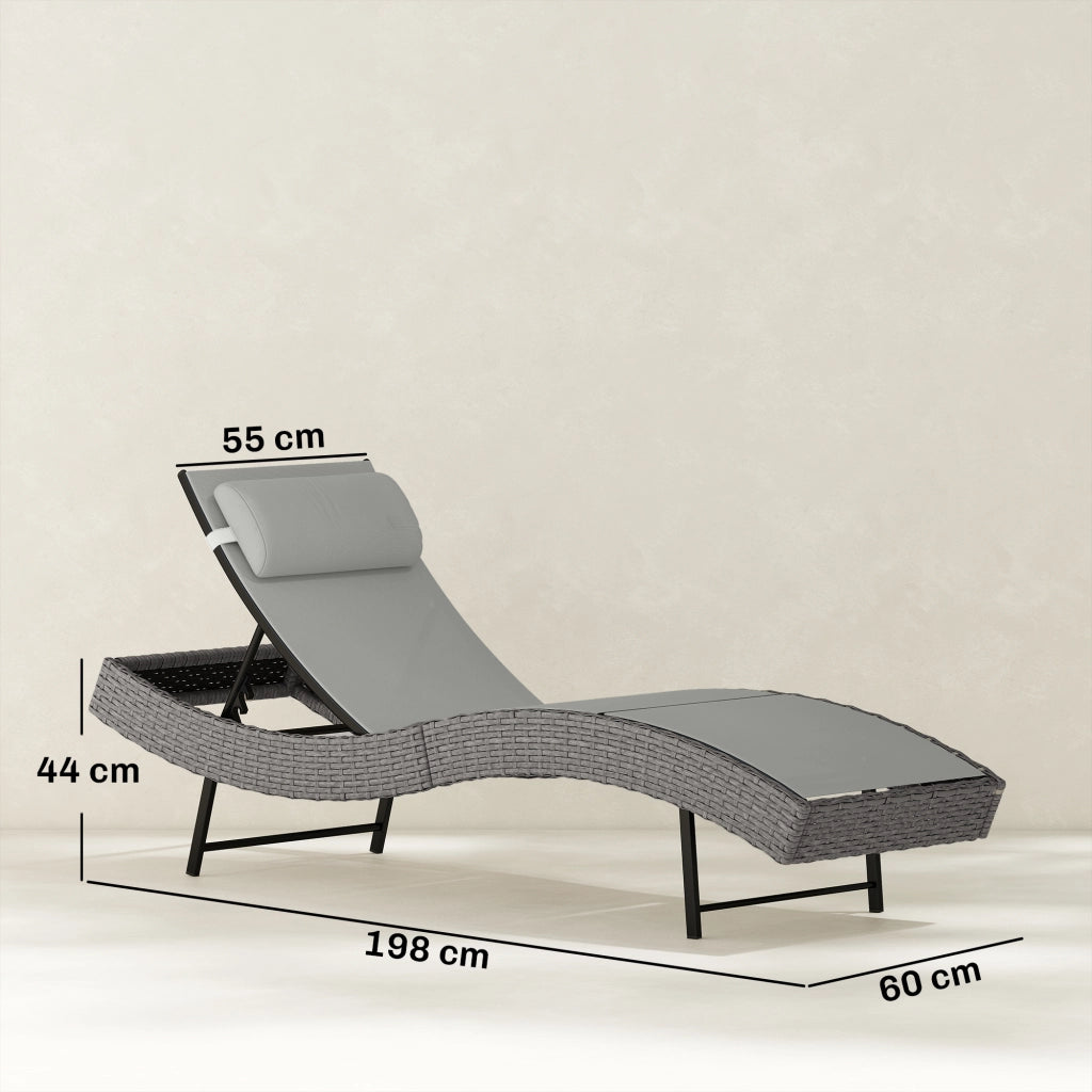 Chaise Longue da Esterno con Cuscino ¨C Zephmum ¨C Grigio, Polipropilene, 198x61x44 cm