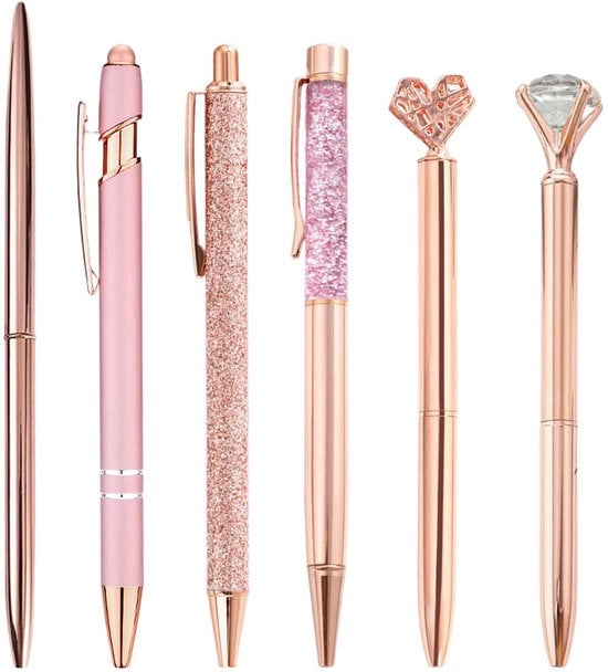 Set di penna stilografica a strass da 6 pezzi - Scrittura veloce - Manico comodo - Resistente all'usura - Duraturo - Realizzazione metallica - Pennarelli stilografici
