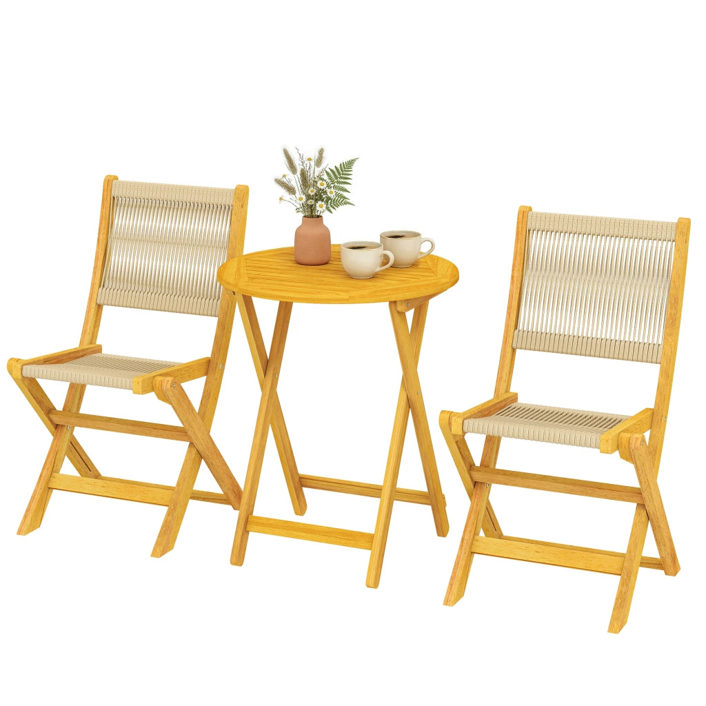 Set Giardino Polyrattan Legno Pieghevole ¨C zephmum ¨C 3 Pezzi con Tavolo e 2 Sedie