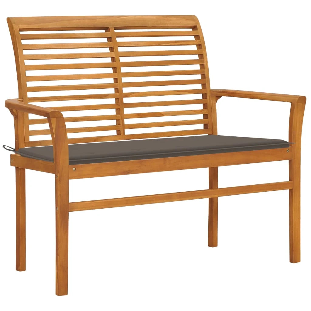 Panca da giardino mobili da esterno per patio mobili da terrazza con cuscino color tortora 112 x 55 x 94 cm legno massello di teak 02_0011548