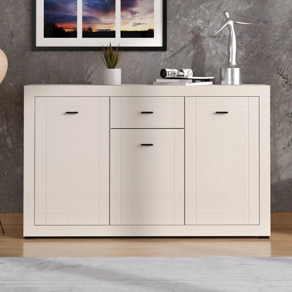 Madia Perca, Credenza un Cassetto, 147.5x41.5x91.5h cm Bianco Crema