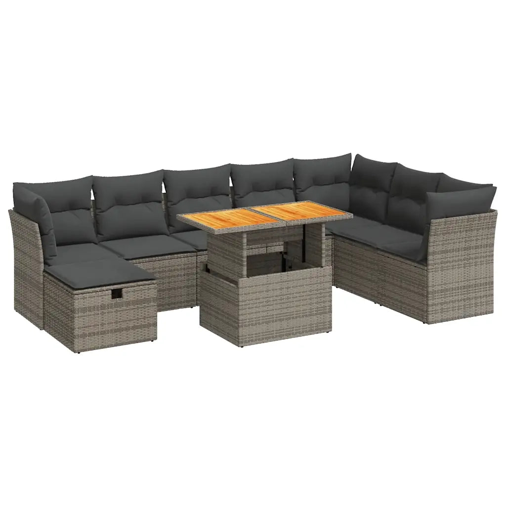 vidaXL Set Divano da Giardino 9pz con Cuscini Grigio Polyrattan Acacia
