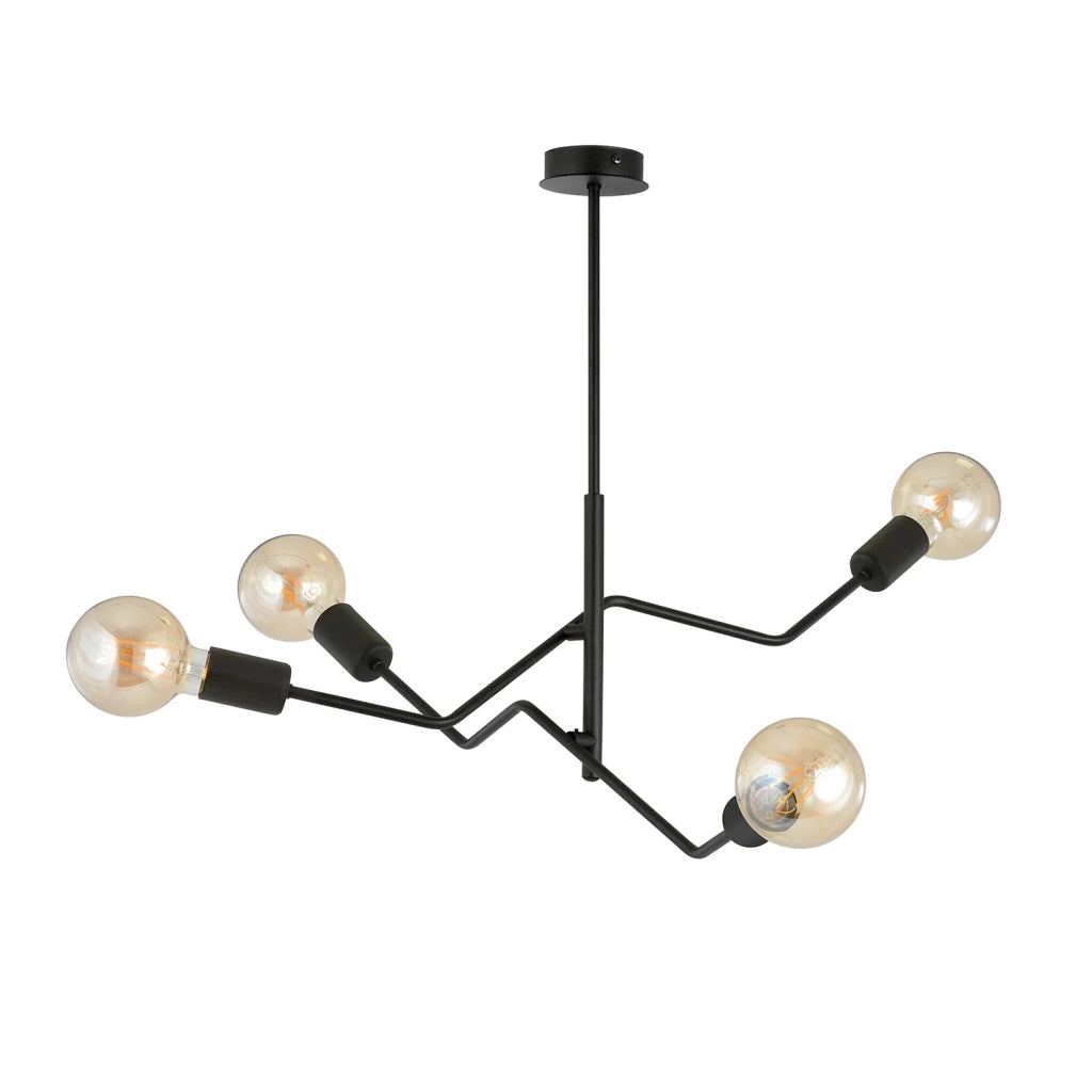 Sospensione Industrial 4 Luci Febe In Acciaio Nero E Bracci Regolabili