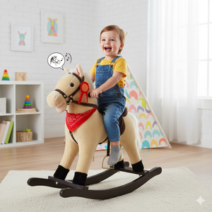 Cavallo a Dondolo per Bambini in Peluche con Suoni Beige