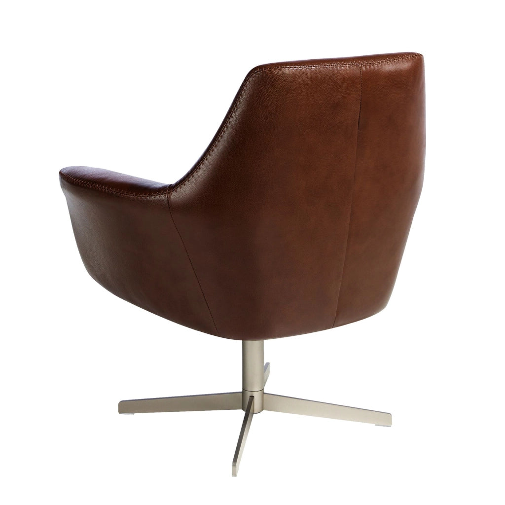 Poltrona girevole in pelle marrone cognac