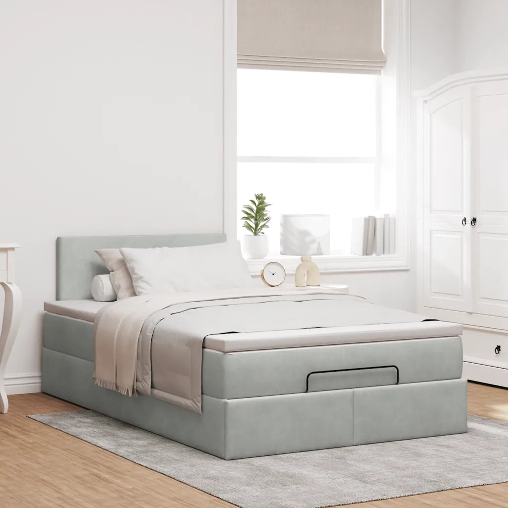 Pouf Letto con Materasso Grigio Chiaro 120x190 cm in Velluto 3311687