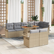 Set da Pranzo da Giardino 9 Pezzi con Cuscini Beige Rattan Polio Acacia