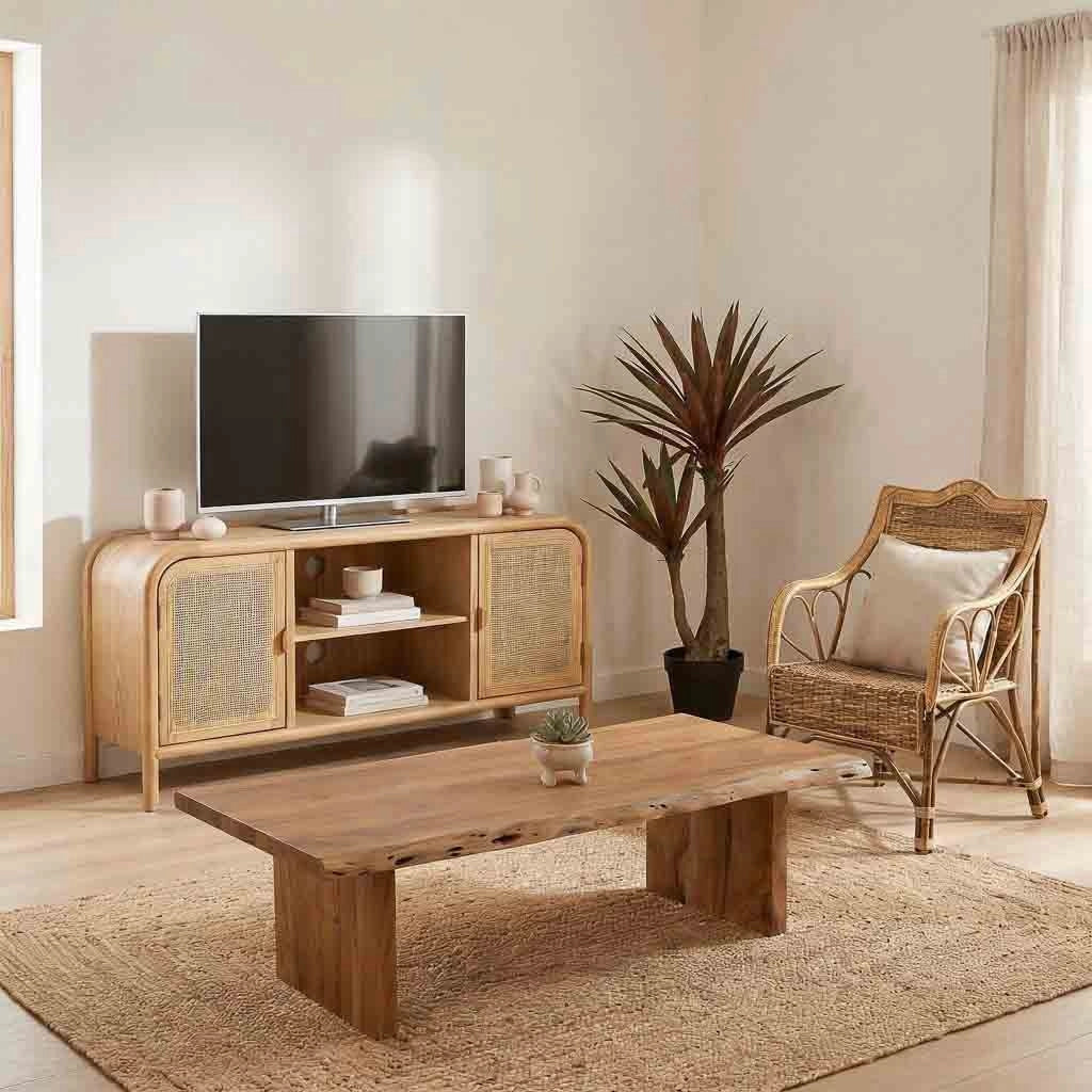 Base in legno e rattan marrone 120x39x60h cm