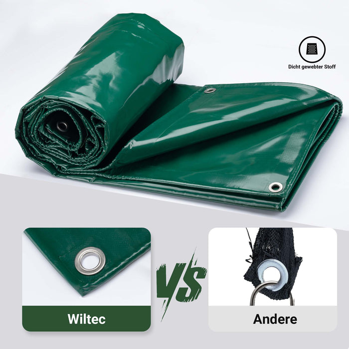 Telone occhiellato verde 5 x 7 m resistente alle intemperie e a raggi UV, impermeabile, robusto telo di protezione in poliestere 650 g/m² con rivestimento in PVC