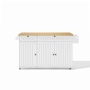 Isola cucina 6 ruote - Xylo - 137x89x45cm bianco 2 cassetti