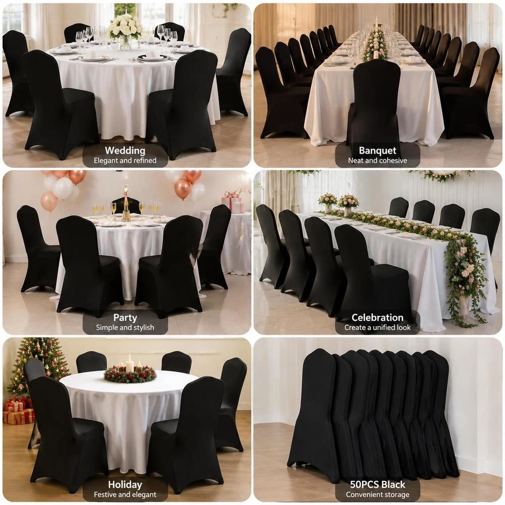 50x Black Stretch Chair Covers, Formal Folding Chair Covers, 50pcs