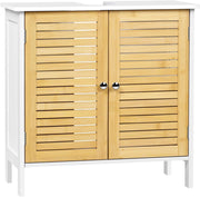 Mobile Sottolavello per Bagno, Mobiletto per Lavabo, Armadio a Pavimento con Ante e Ripiano Regolabile, Colore Bambù Naturale+Bianco, 60x30x60cm