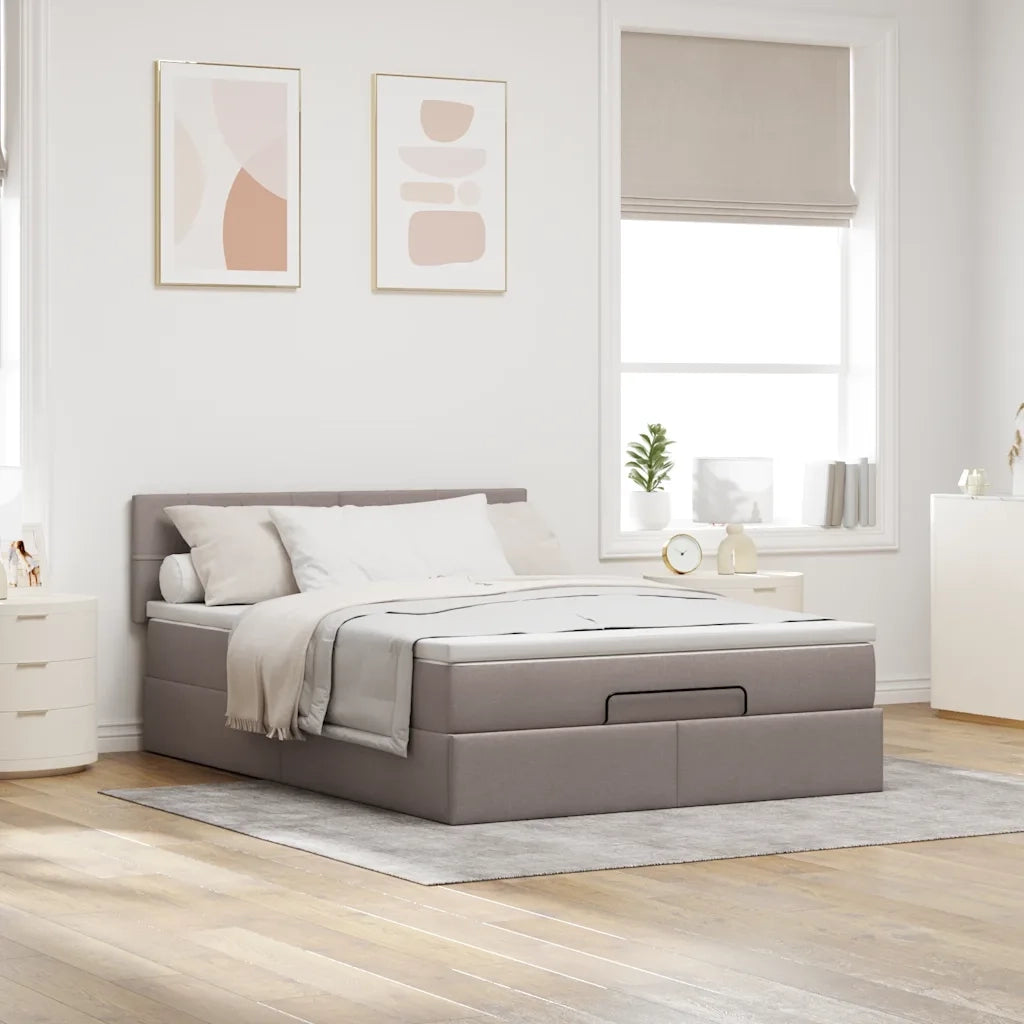 Pouf Letto con Materasso e LED Tortora 140x190 cm in Tessuto 3312309