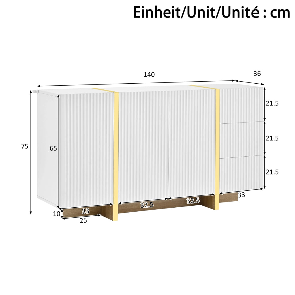 Combinazione mobile TV con sideboard a effetto riga 190 cm; bianco in MDF e PB