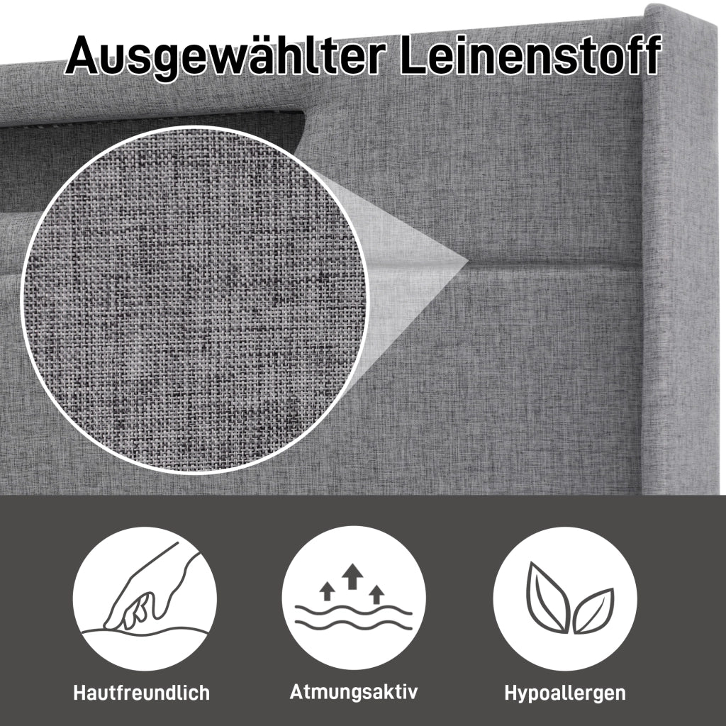LETTO MATRIMONIALE 140x200 cm Grigio in Lino con LED e presa USB Type C
