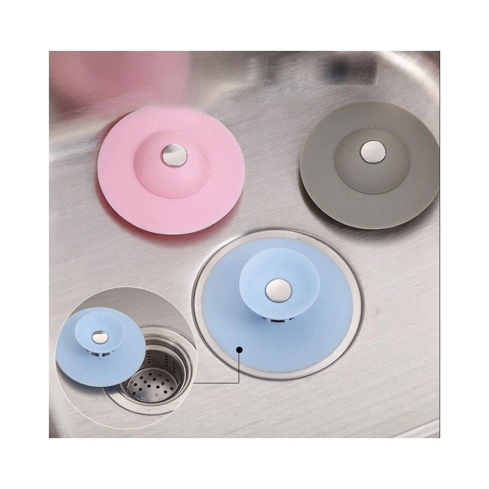 Trade Shop - Set 2 Tappo Pop Up In Silicone 2in1 Per Lavello Lavandino Rete Cattura Capelli -