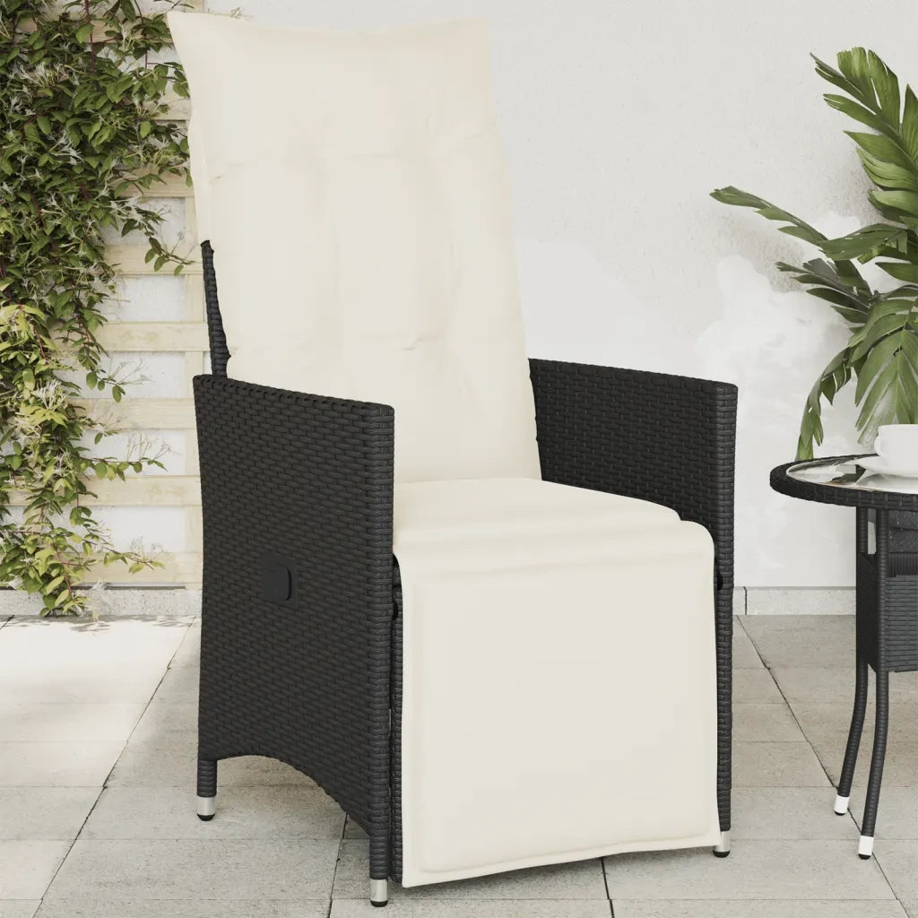 Sedia Reclinabile da Giardino | Sedie da Esterno con Cuscini Nera in Polyrattan