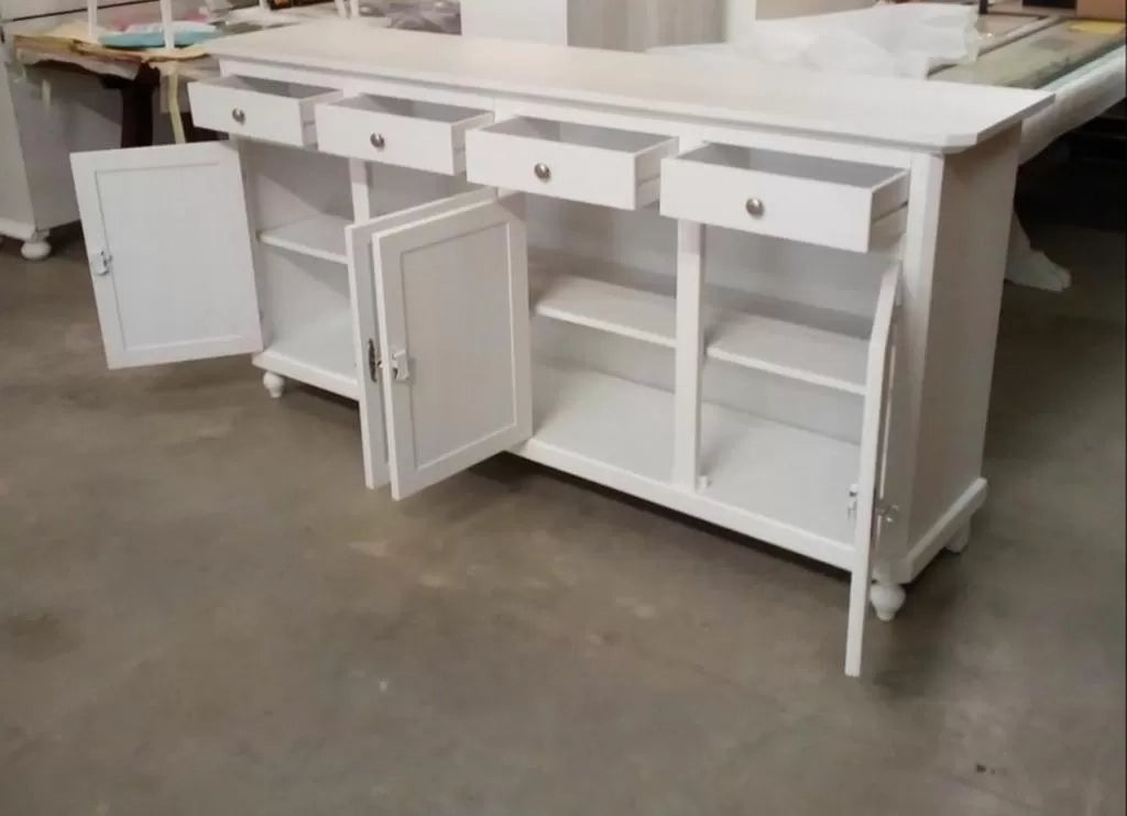 Madia credenza arte povera 4 ante legno bianco 196x43x98h (737) - Mobili 2G