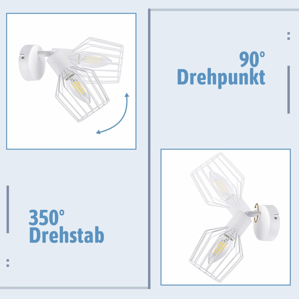 ZMH Faretto da soffitto bianchi 1 luce E14 metallo orientabili 350° industriali anche parete per corridoio soggiorno