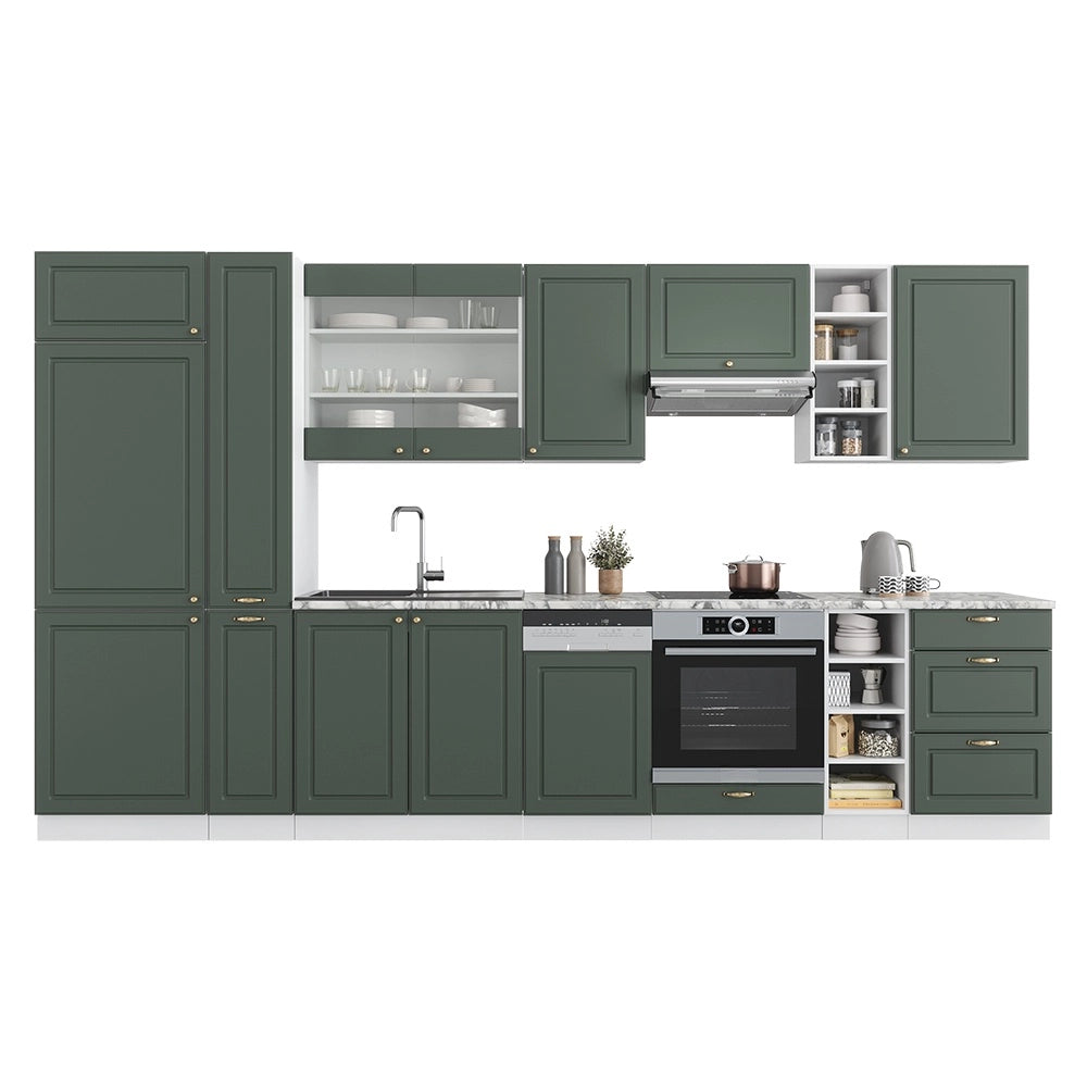 Cucina componibile Fame-Line Verde-oro rustico/Bianco 355 cm, PL Rovere Vicco