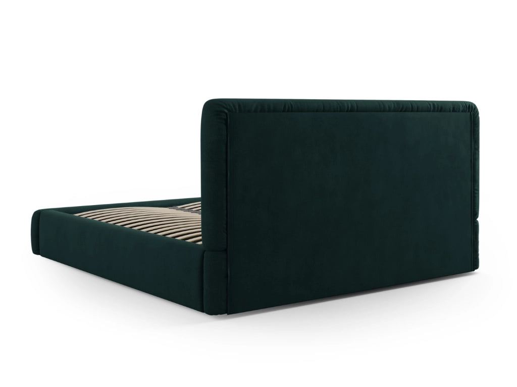 Cosmopolitan Design - Letto a cassettone con testiera "Colonel" 160x200cm in ciniglia verde bottiglia 