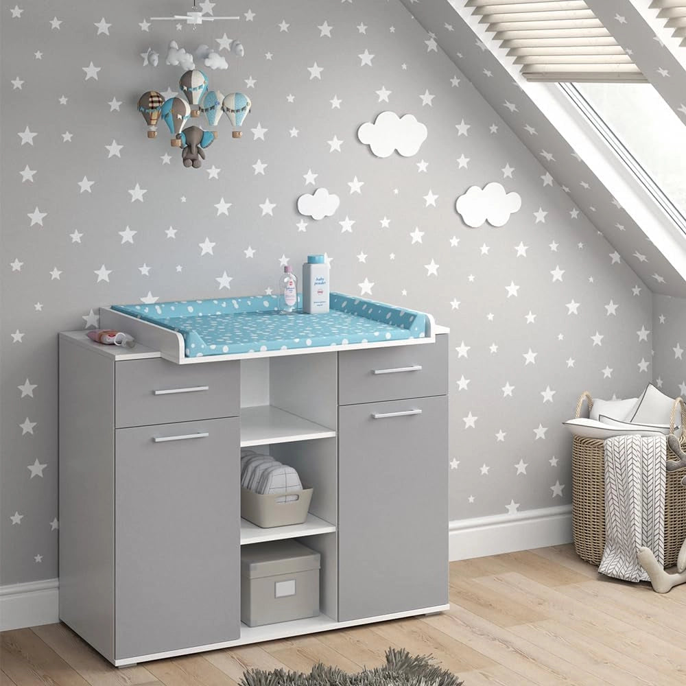 Fasciatoio Leonie, Grigio, 113 x 109 cm, con fasciatoio rimovibile per l'utilizzo come cassettiera