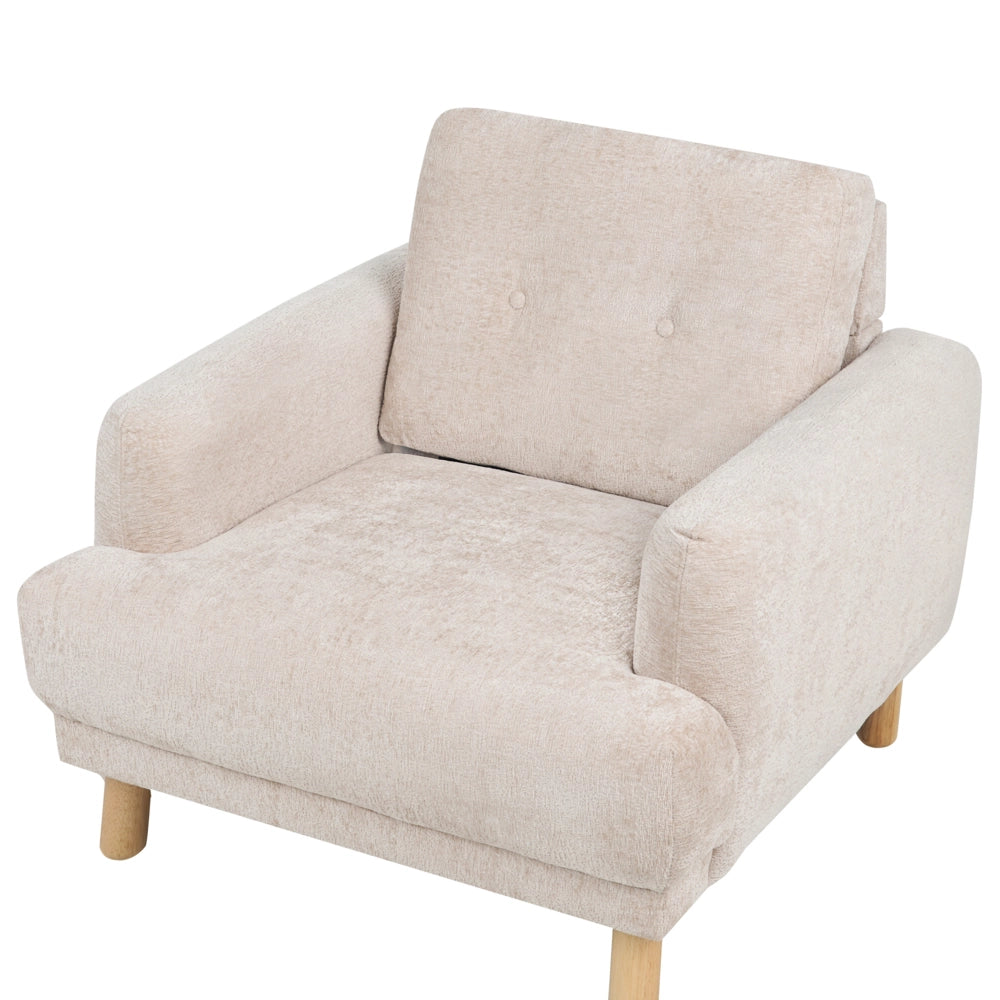 Poltrona retrò con rivestimento in poliestere gambe in legno spessa seduta in bouclé beige soggiorno moderno e minimalista
