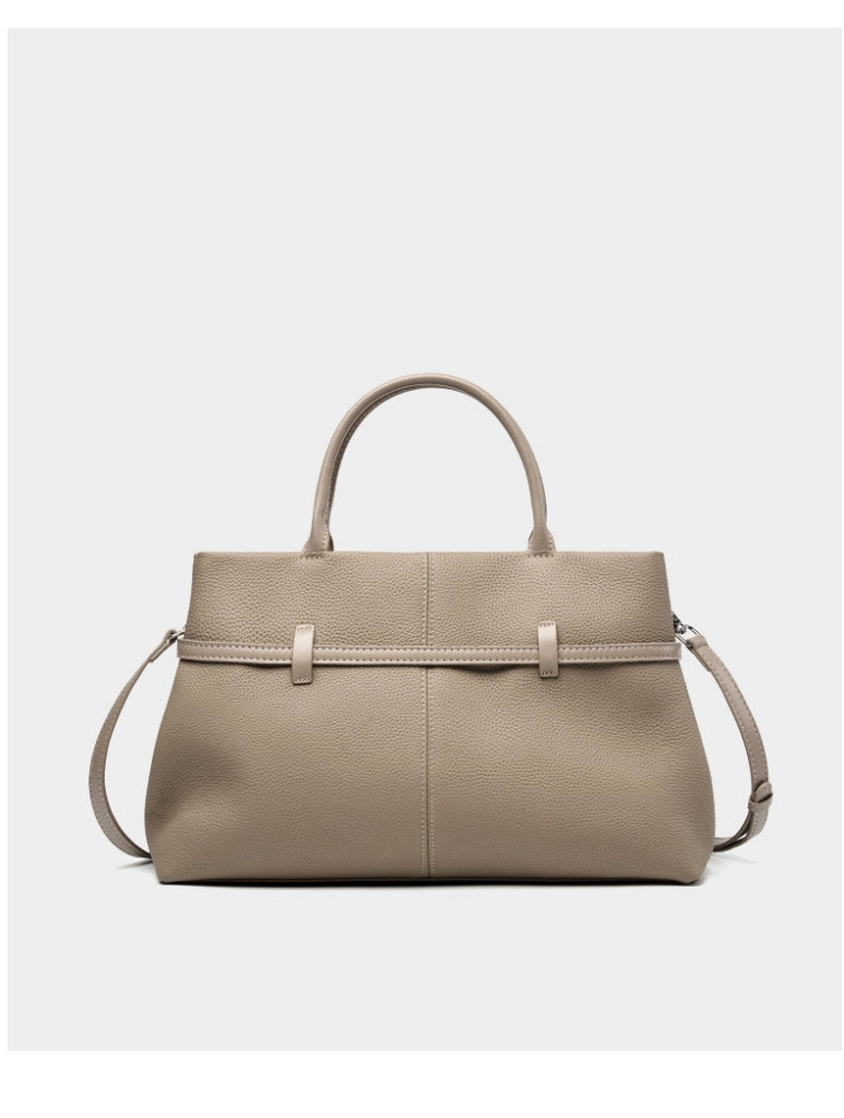 Borsa a mano grande da donna in vera pelle, colore grigio, ideale per il tempo libero.