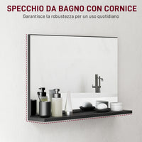 Specchio Bagno da Parete 60x12x40 cm con Mensola in Truciolato Nero