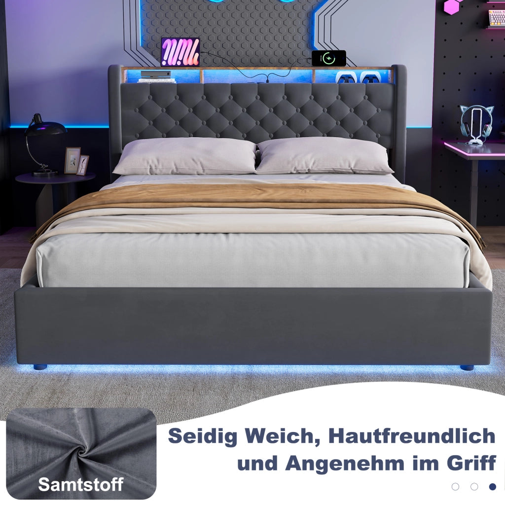 Letto contenitore 160x200 cm, colore grigio