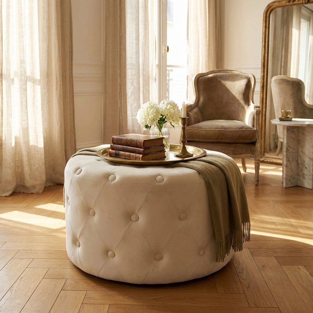 Pouf contenitore rotondo in velluto -  PASCAL