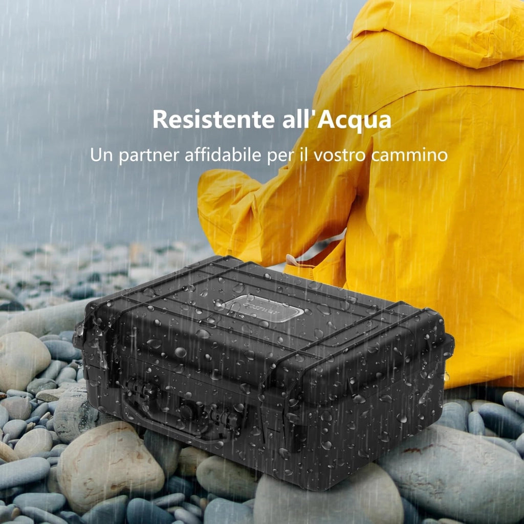 Valigetta per Macchina Fotografica Impermeabile, Custodia per Fotocamera con inserto in Schiuma Regolabile, Impermeabile IP66 e Antipolvere, 47 x 37 x 18 cm, Nero