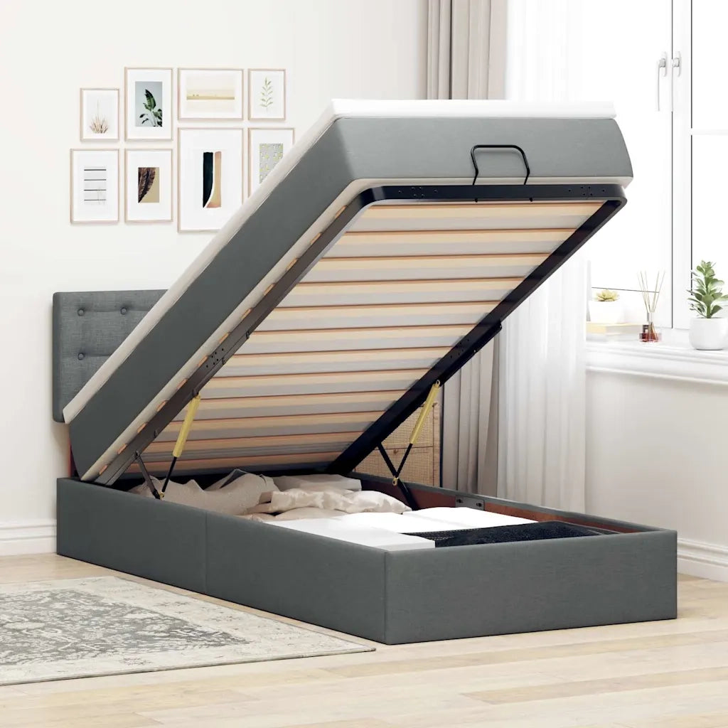 Pouf Letto con Materasso e LED Grigio Scuro 80x200cm in Tessuto