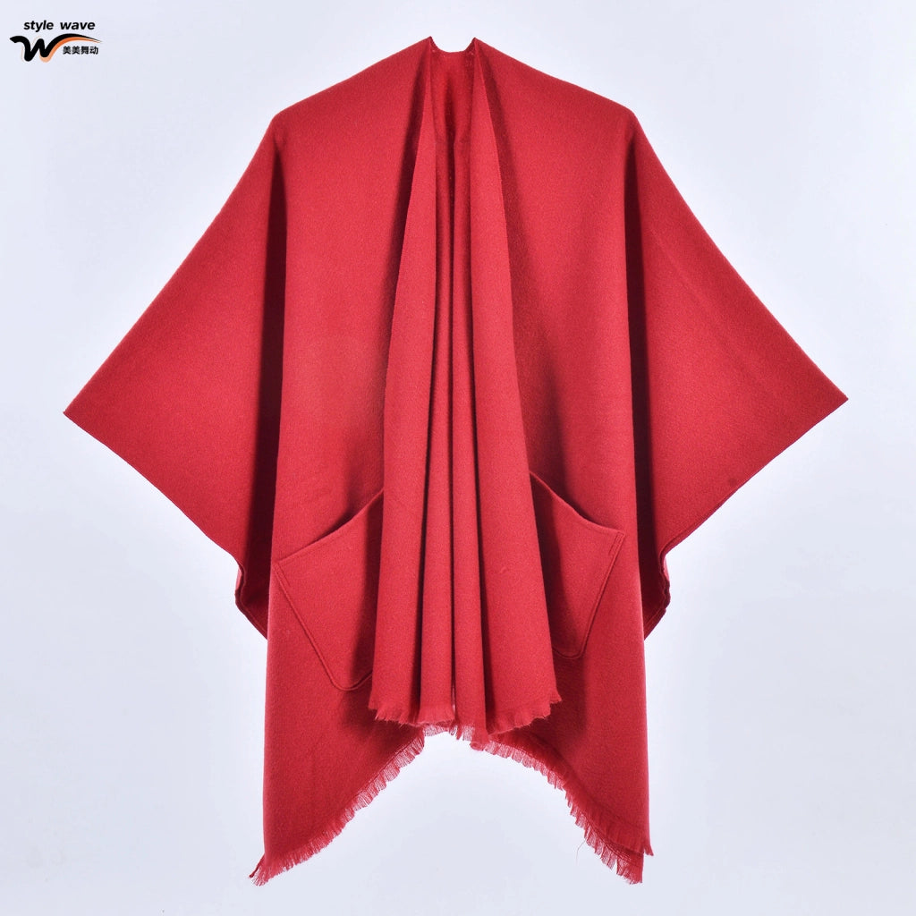 Sciarpa da donna, elegante mantello con cintura diagonale monocromatica