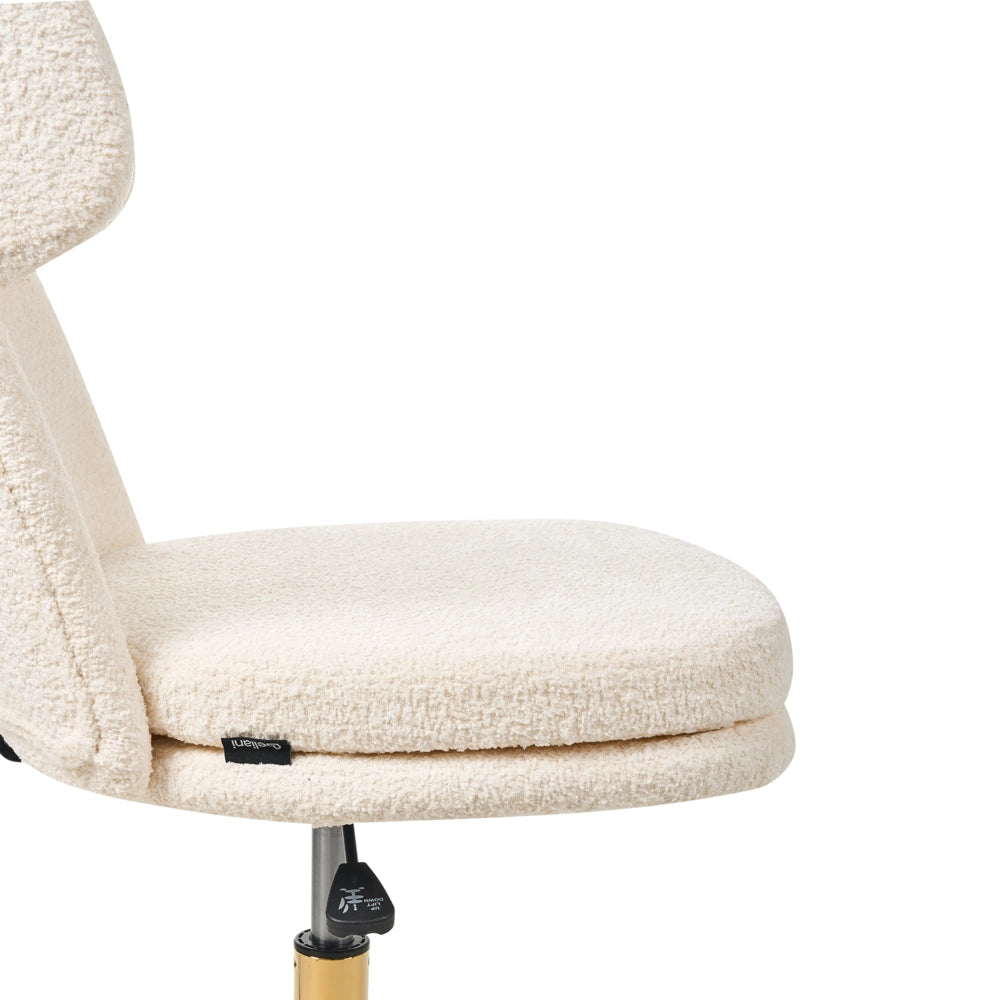 Sedia da ufficio senza braccioli imbottita in tessuto boucle con regolazione dell'altezza del sedile girevole in bianco sporco