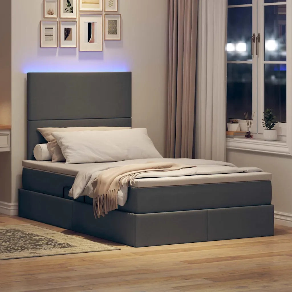 Letto con contenitore LED e materasso Grigio Scuro 120 x 200 cm
