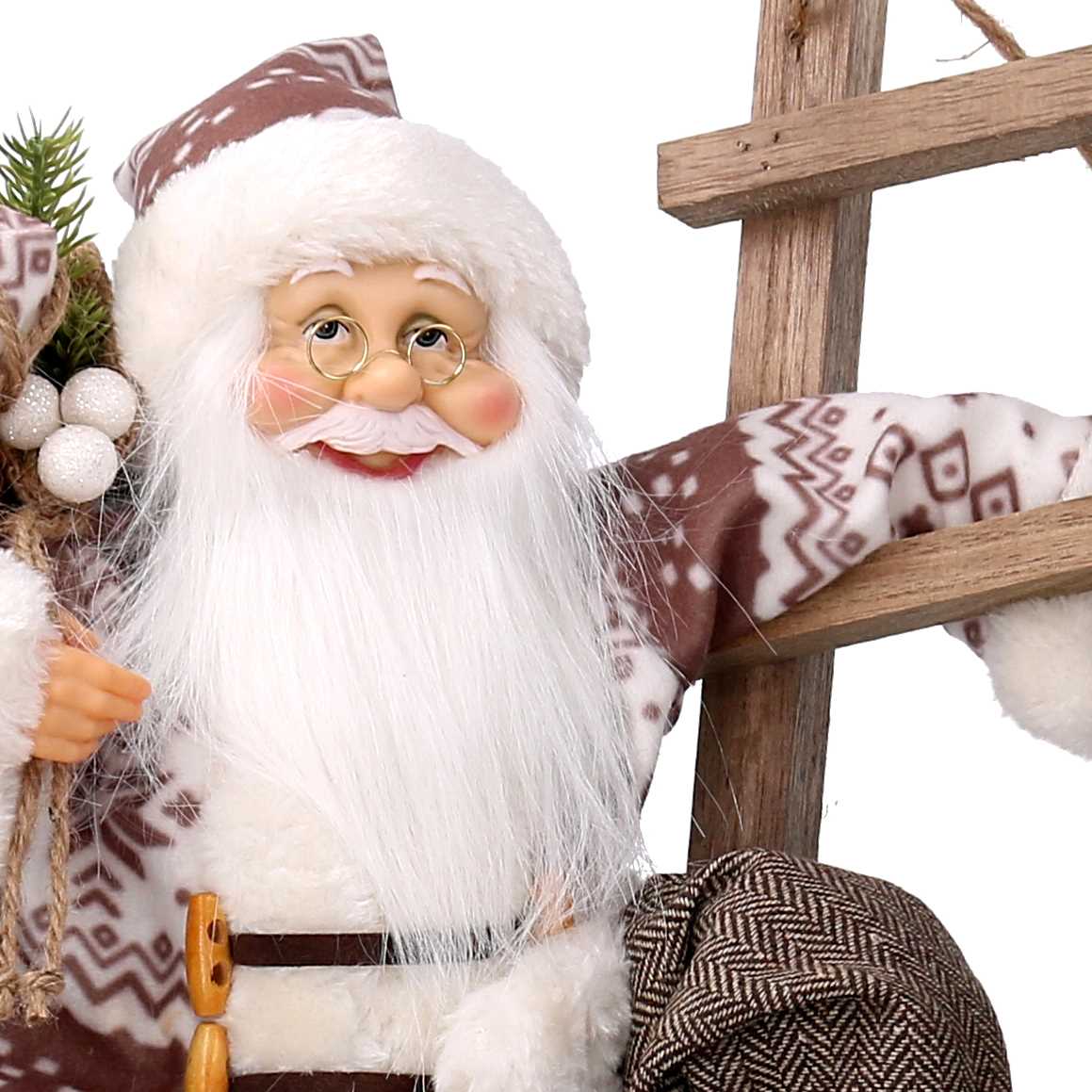 Babbo natale in tessuto bianco su scala cm xh45