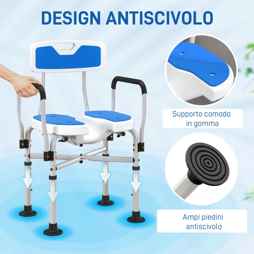 Sedia da Doccia con Seduta Scanalata, Altezza Regolabile e Piedini Antiscivolo, Blu