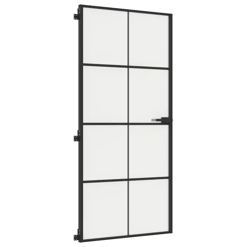 Porta Interni Sottile Nera 93x201,5cm Vetro Temperato Alluminio 155129