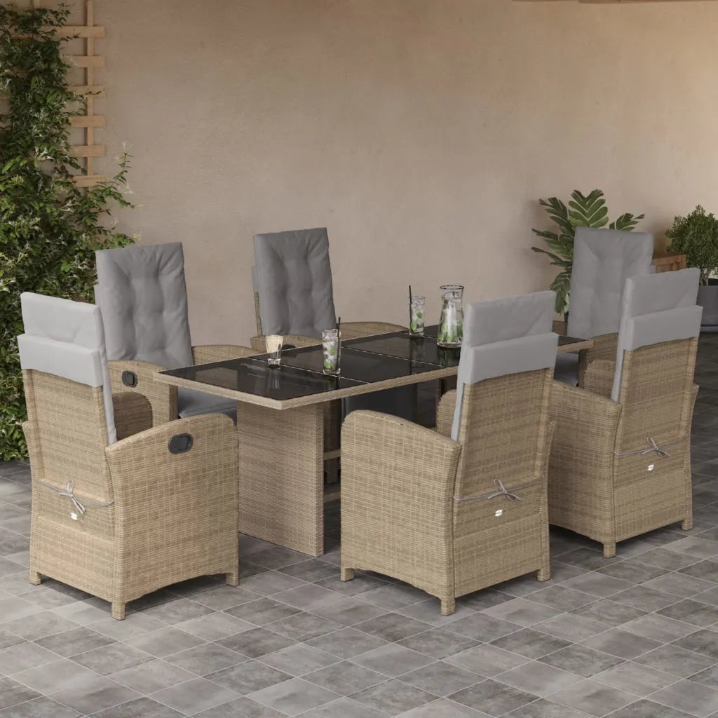 Set da Pranzo da Giardino 7 pz con Cuscini Beige in Polyrattancod mxl 93126