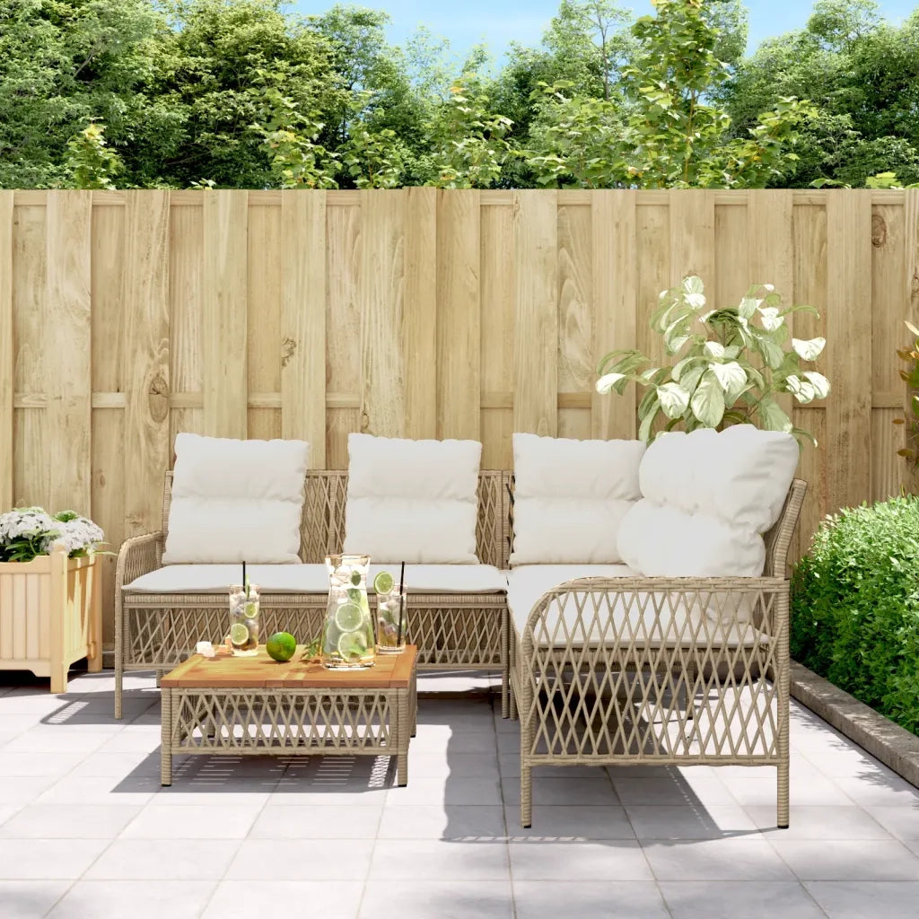 Set Divani da Giardino 2 pz | Set Salotto da Giardino con Cuscini Beige in Polyrattan