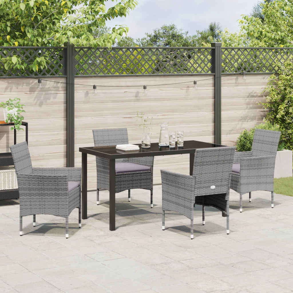 Set da Pranzo da Giardino 5 Pezzi Grigio Rattan Polimerico